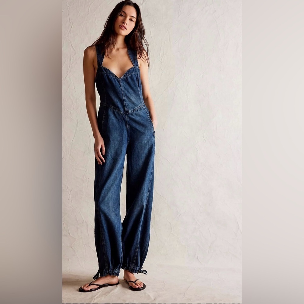 NWT We the Free x Free People Match Point Denim Jumpsuit S Slim Fit